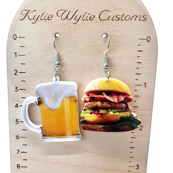 Burger & Beer Earrings - Mismatch Earrings - Pub Earrings - Party Earrings - Picture 8 of 8